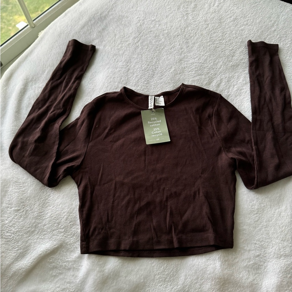 H&M Dark Brown Long Sleeve Blouse